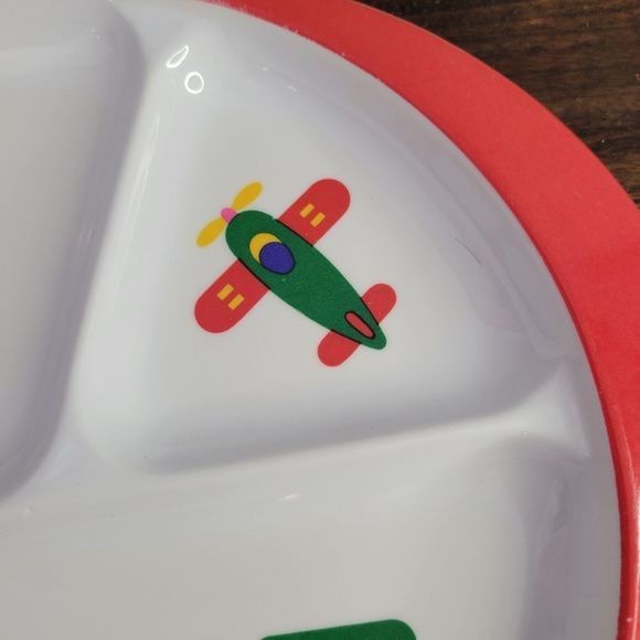 Vintage 1984 Peco Ware Melamine Children's Divided 3 Section Plate Red Bowl Set - Picture 6 of 9